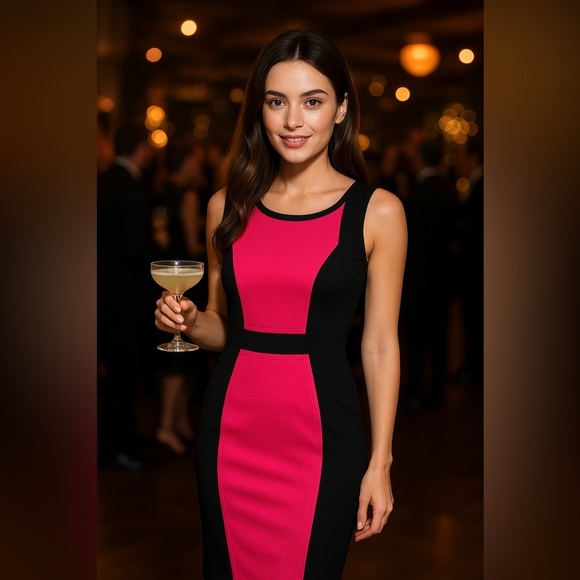 Yoana Baraschi Dresses & Skirts - Yoana Baraschi Colorblock Bodycon Sleeveless Dress Black & Pink - Small